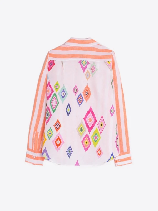 Mujer Vilagallo Camisa 100% Lino Rayas Espalda Estampada