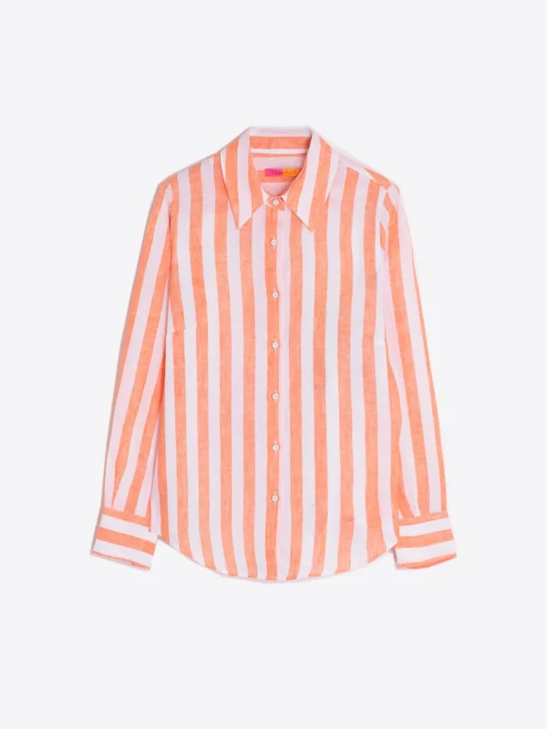 Mujer Vilagallo Camisa 100% Lino Rayas Espalda Estampada