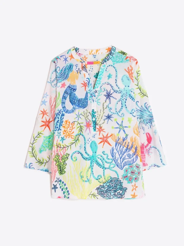Mujer Vilagallo Camisa Algodon Estampado Sirena