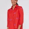 Mujer Vilagallo Camisa Coral 100% Lino Bordado Palmeras