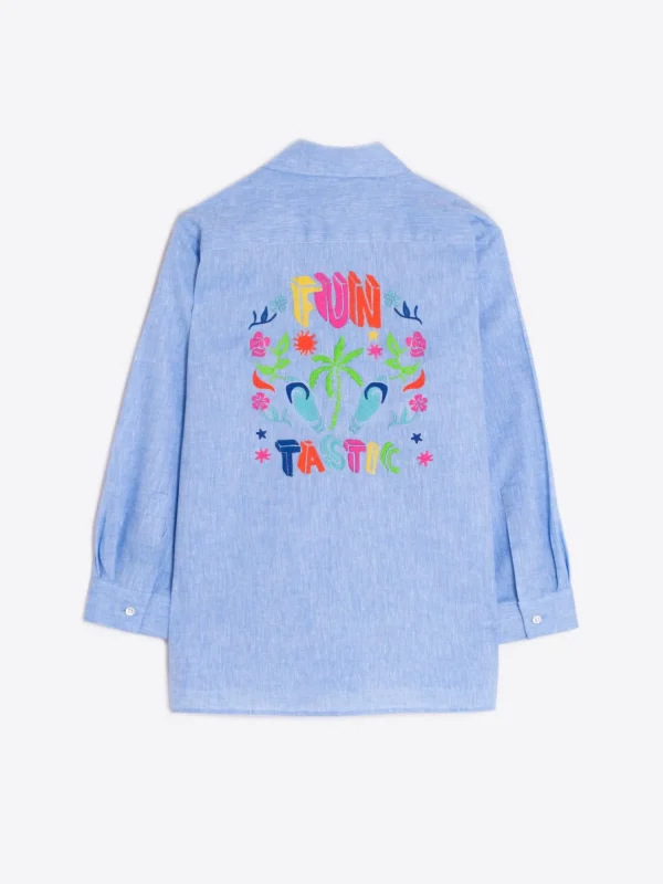 Mujer Vilagallo Camisa Espalda Bordada Funtastic Lino Algodon