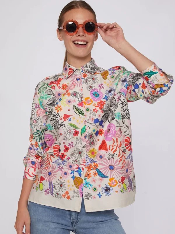 Mujer Vilagallo Camisa Flores Pintadas