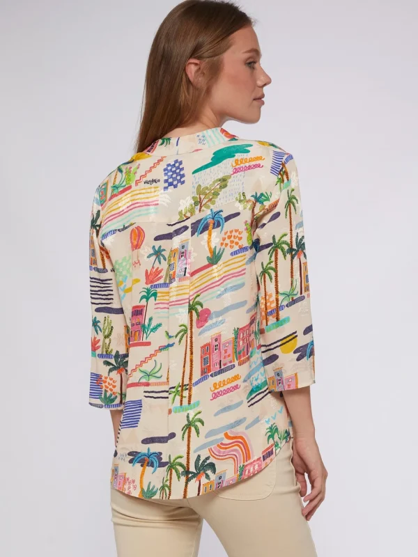 Mujer Vilagallo Camisa Fluida Estampado Villajoyosa Acuarela