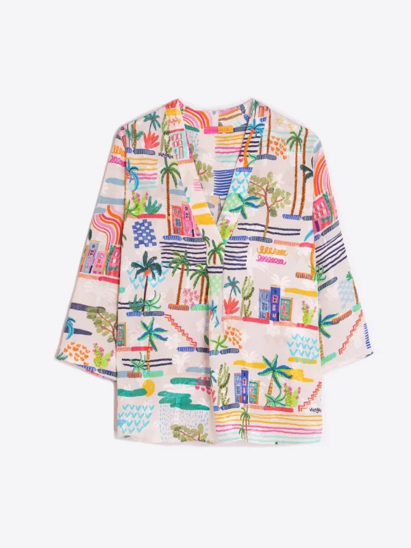 Mujer Vilagallo Camisa Fluida Estampado Villajoyosa Acuarela