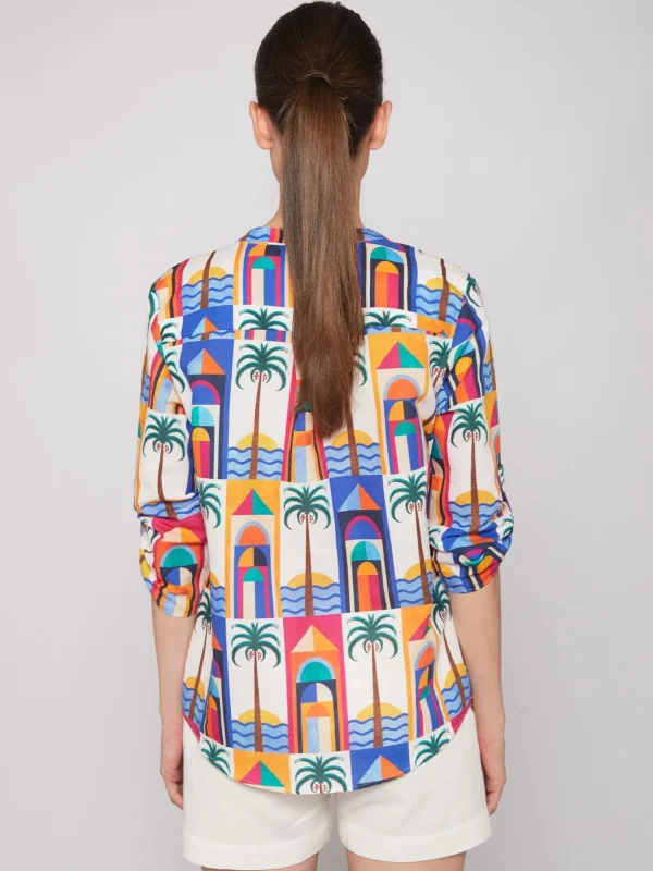 Mujer Vilagallo Camisa Francina Palm Beach Linen Cotton