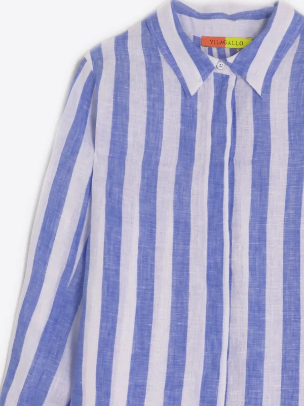 Mujer Vilagallo Camisa Ginger Pure Linen Stripe Navy