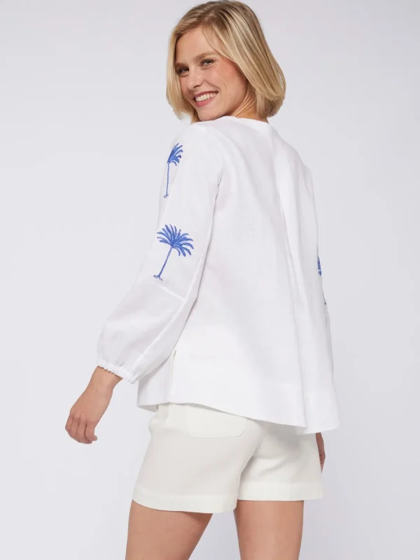 Mujer Vilagallo Camisa Lino Mangas Bordadas Palmera
