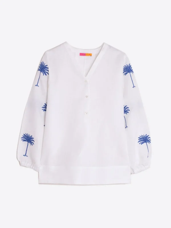 Mujer Vilagallo Camisa Lino Mangas Bordadas Palmera