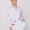 Mujer Vilagallo Camisa Louisa Emb Blue Linen Stripe