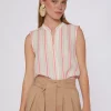 Mujer Vilagallo Camisa Rayas Fluor Rosa Y Camel