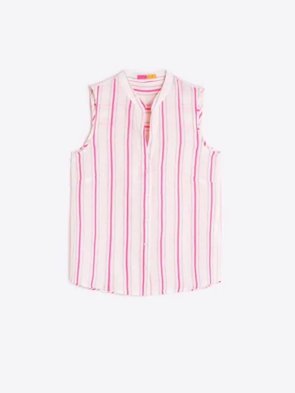 Mujer Vilagallo Camisa Rayas Fluor Rosa Y Camel