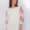 Mujer Vilagallo Camiseta Bordado En Mangas Zig-Zag