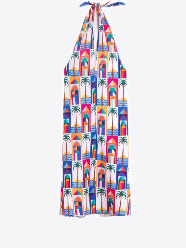 Mujer Vilagallo Falda Pareo 100%Lino Estampado Palmera