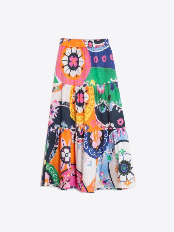 Mujer Vilagallo Falda Volantes Algodon Satin Suzani Print