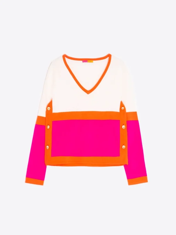 Mujer Vilagallo Jersey 100% Lana Merino Colour Block Rosa Naranja