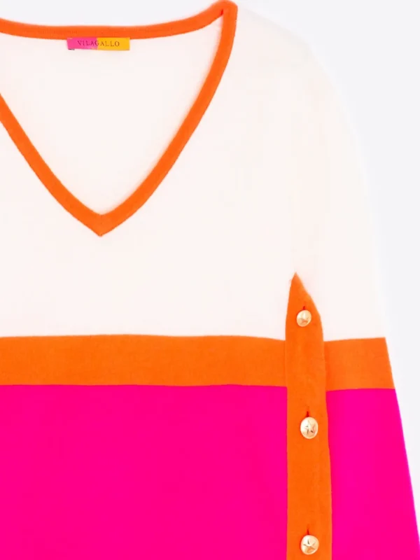 Mujer Vilagallo Jersey 100% Lana Merino Colour Block Rosa Naranja