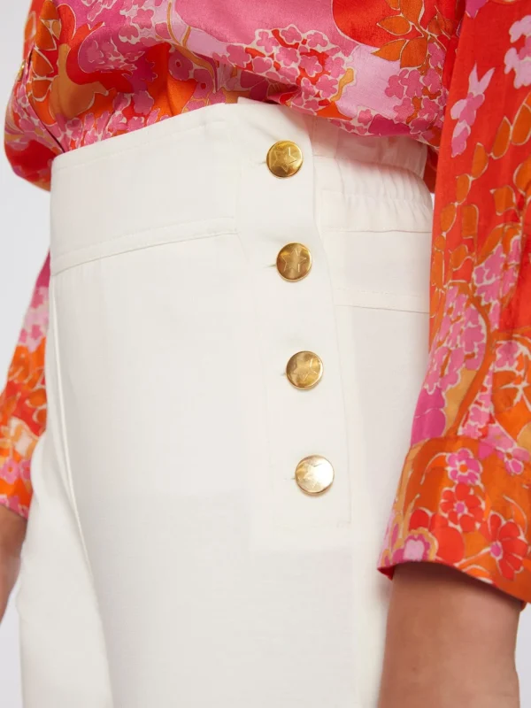 Mujer Vilagallo Pantalon Punto Blanco Botones Laterales Perfect Fit
