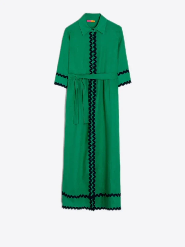 Mujer Vilagallo Vestido Camisero Lino Verde