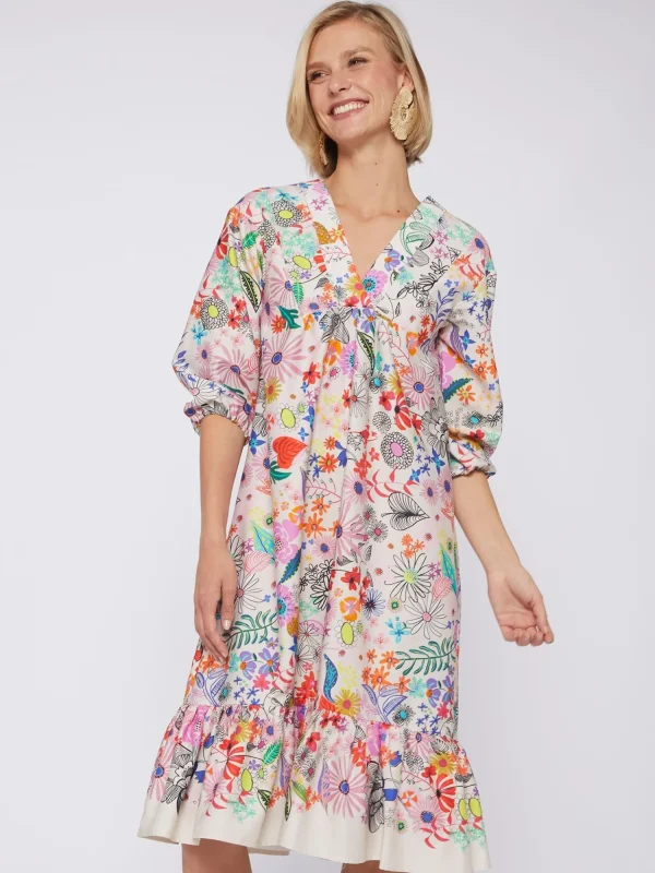 Mujer Vilagallo Vestido Fabrizia Hand Painted Flowers