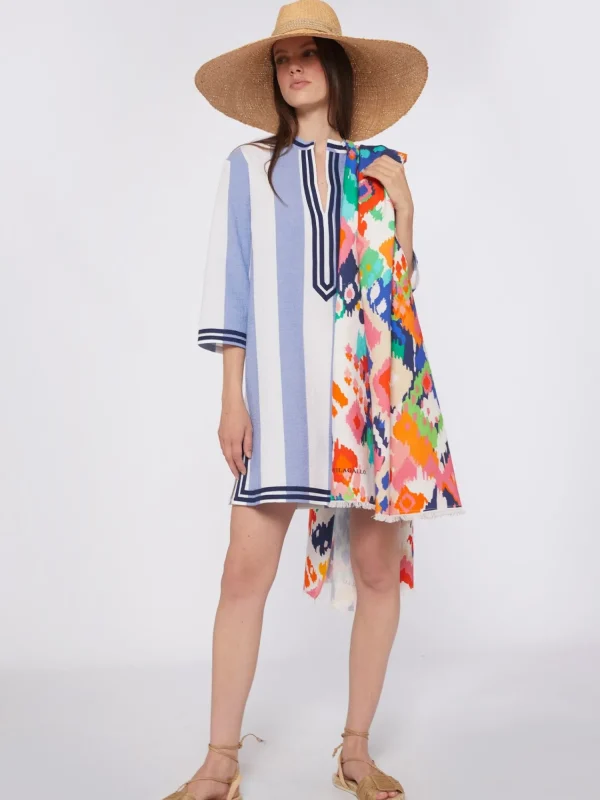 Mujer Vilagallo Vestido Kaftan Rayas Bordado Langosta