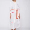 Mujer Vilagallo Vestido Lino Bordado Peces