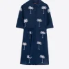 Mujer Vilagallo Vestido Lino Marino Bordado Palmeras