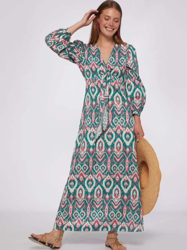 Mujer Vilagallo Vestido Lorenna Ikat Green Pink Gold