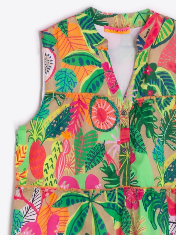 Mujer Vilagallo Vestido Volantes Algodon Estampado Tropical