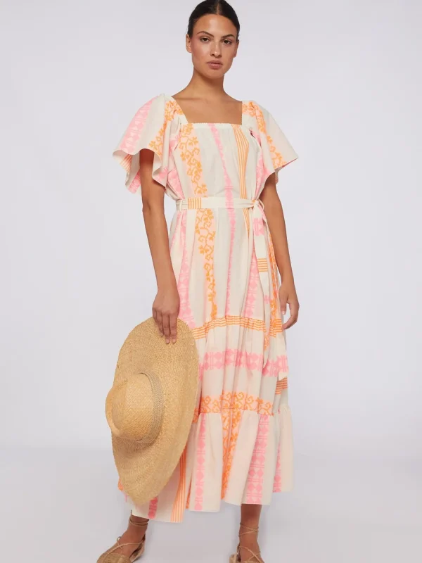 Mujer Vilagallo Vestido Volantes Jacquard Fluor
