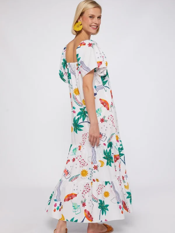 Mujer Vilagallo Vestido Volantes Popelin Estampado Tropical