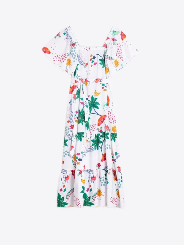 Mujer Vilagallo Vestido Volantes Popelin Estampado Tropical