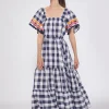 Mujer Vilagallo Vestido Volantes Vichy Navy